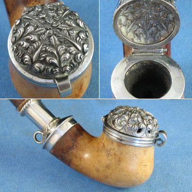 Pipe en écume avec couvercle en argent ouvragé